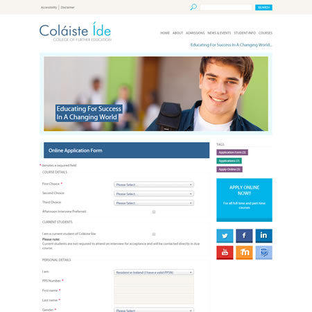Colaiste Ide Website - Application Form